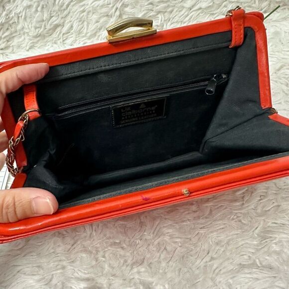 Liz Claiborne Vintage Red Orange Leather Snap Lock‎ Chain Strap Shoulder Bag - Picture 4 of 10